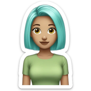 girl brown eyes-pastel blue hair-green mini dress sticker