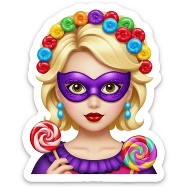 girl with a lot of accessories and masks made out of candy sticker