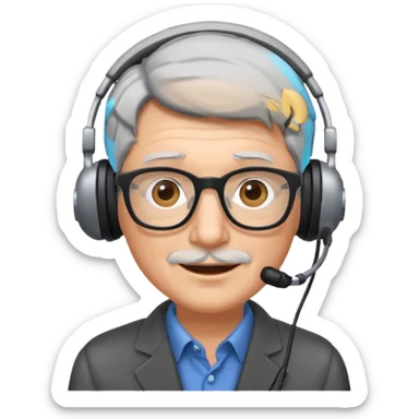 Un locutor de radio, pelo canoso, con gafas sticker