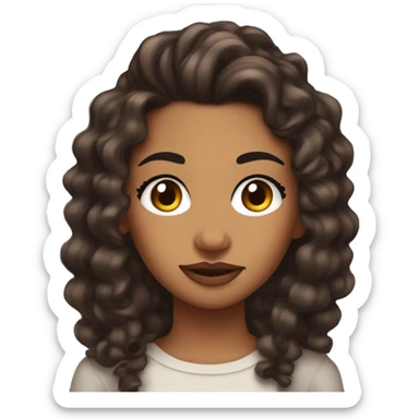 Lightbrown girl, half up half down curly hairstyle, lashes, with proud face and rised eyebrows, pouting lips sticker