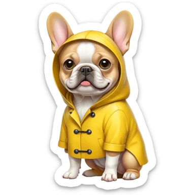 ￼french bulldog wearing a yellow raincoat sticker