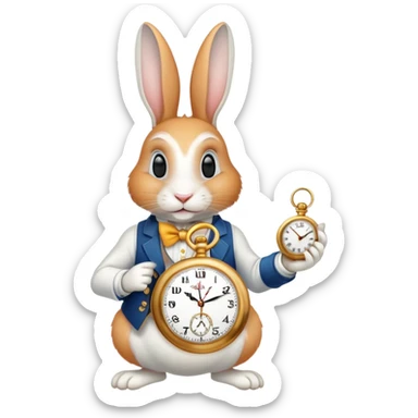 Roger rabbit a white hare with ginger hair holding a clock sticker