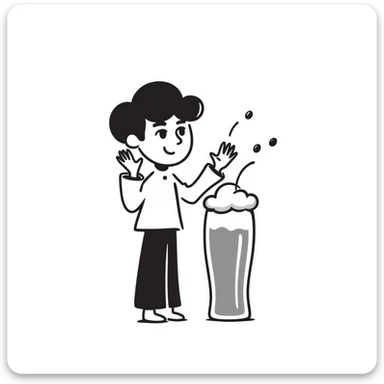 hand-drawn doodle of a beer glass and a friendly waving character, simple and playful sticker