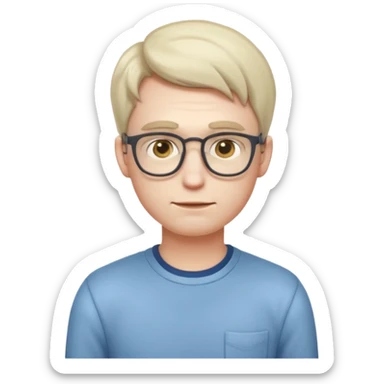 A realistic adult male character with pale skin, soft features, slightly shy expression, slim build, subtle blushing, wearing casual nerdy clothes, standing timidly, styled in a mature, clean, semi-realistic emoji style with soft shading, readable at small icon size sticker
