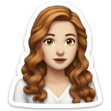 white girl. long wavy auburn hair. Slanted eyes. Black Scrubs. Makeup sticker