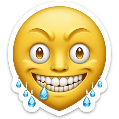 circular yellow grimacing face emoji with an iced out grill diamond-encrusted teeth and a teardrop tattoo under the corner of his eye sticker
