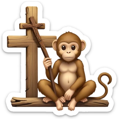 monkey sitting next to a cross sticker
