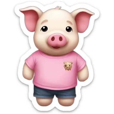 Un doudou cochon rose avec un t-shirt « i love Bretagne » sticker