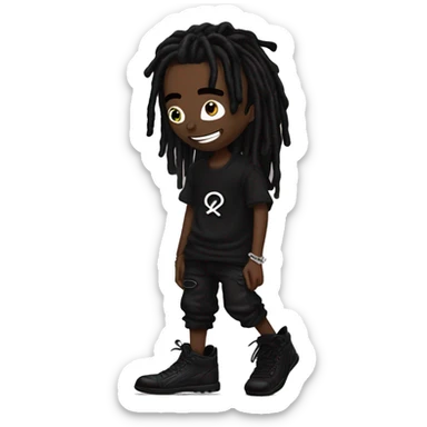 playboi carti balck dreads with black shirt on that says opium with this symbol “*” with black pants and rick owens shoes on and also black durag sticker