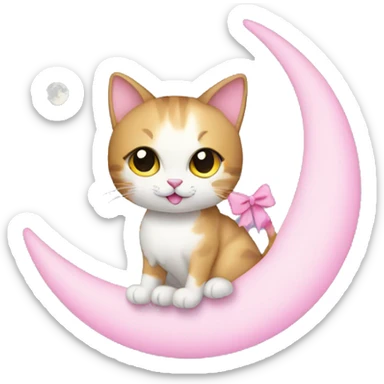 cat with pink bow sitting on the moon sticker