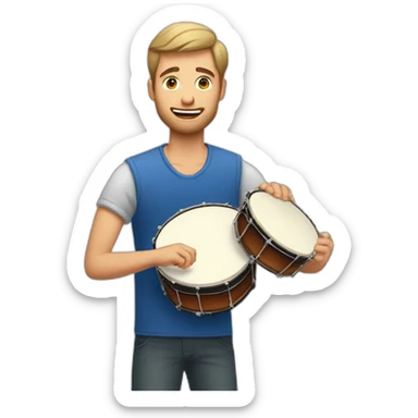 bold caucasian man playing tambourine with one hand sticker