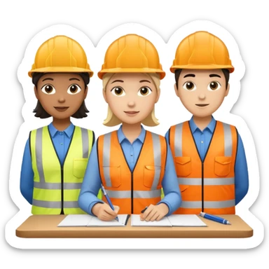 group of railway engineers mixed races and genders behind a table sticker