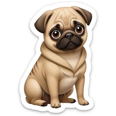 Cinematic Noble Fawn Pug Portrait Emoji, Poised and regal, with a compact, sturdy build and a sleek, well-groomed fawn coat, deep-set soulful dark eyes, Simplified yet sharp and sophisticated features, highly detailed, glowing with a soft, dignified glow, high shine, intelligent and spirited, stylized with an air of confidence, focused and attentive, soft glowing outline, capturing the essence of a watchful and commanding companion, so majestic it feels as though it could prance out of the screen with effortless authority! sticker