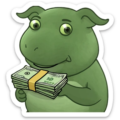 playful and cheeky pig holding a stack of money, referencing the 'paypig' meme sticker