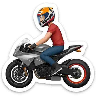 Give me a man ride with repsol helmet and motorcycle sticker