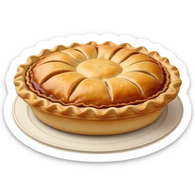 Cinematic Realistic Meat Pie Dish Emoji, showcasing a flaky pastry filled with rich, hearty meat gravy, rendered with lifelike detail and warm, inviting lighting. sticker