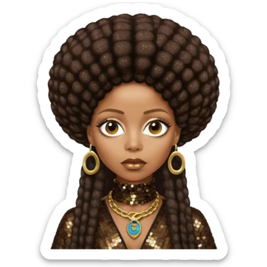 Erykah Badu with dark brown hair, dark brown sequin outfit sticker