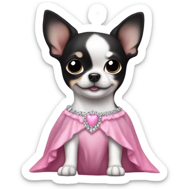 black & white chihuahua puppy wearing a pink princess dress sticker