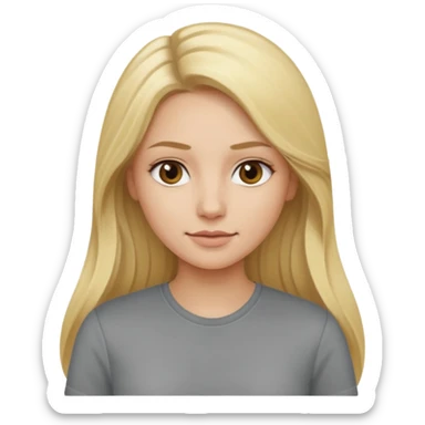 woman with long blonde hair, wear grey shirt sticker