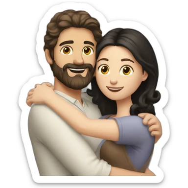 White man BROWN beard and BROWN hair hugging white woman with long black hair sticker