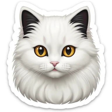 Fuzzy fluffy white cat and fluffy big black tail, female cat sticker