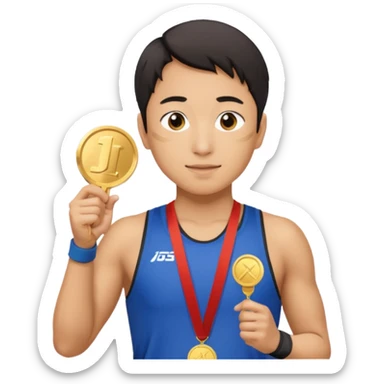 joji picking running a marathon with gold medal sticker