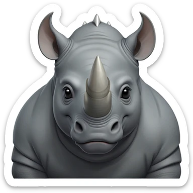 cinematic-noble--rhinoceros-portrait-emoji,slate-grey-hide--poised-and-regal,-with-a-massive,-powerful-build-and-a-thick, -deep-set-soulful-piercing-eyes,-simplified-yet-sharp-and-sophisticated-features,-highly-detailed,-large-black-eyes, zoomed out showing shoulders, large white horn  sticker
