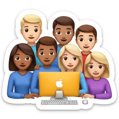 friends assembling a computer or coding together, cheerful expressions sticker