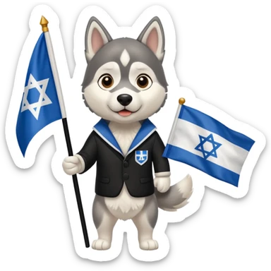 husky holding a hebru flag sticker