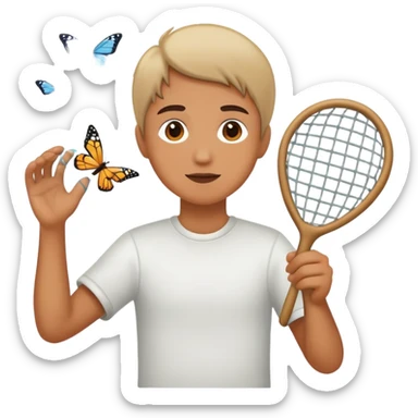 person catching butterflies with a net sticker