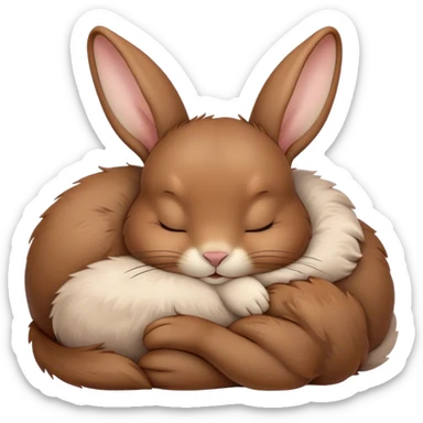 Meme-Worthy Cute Sleeping Brown Rabbit Portrait Emoji, Head resting peacefully with a contented smile, showcasing a delightfully sturdy build and a luxuriously soft brown fur, eyes shut in a serene nap, Simplified yet hilariously adorable features, highly detailed, glowing with a soft, drowsy light, high shine, relaxed and utterly lovable, stylized with an air of playful laziness, bright and heartwarming, soft glowing outline, capturing the essence of a comically sleepy bunny, so meme-worthy it feels like it could instantly become the next viral sensation of adorable slumber! sticker