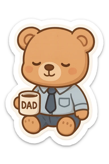 A teddy bear dresses like a dad holding a coffee mug  sticker