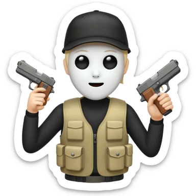 Emoji de fantasmita con una Glock 17 en la mano izquierda, con gorra y un chaleco antibalas  sticker