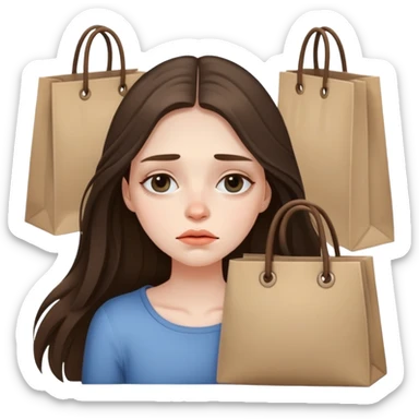 beautiful pale brunette girl with long hair tired with bags under her eyes sticker