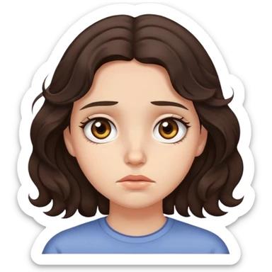 Sad girl with dark brown wavy hair and hazel eyes sticker