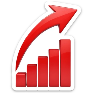 iOS-style 3D emoji: rising red chart with an upward-pointing arrow sticker