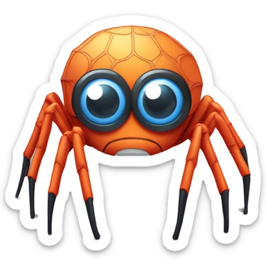 A friendly and cute spider mascot for Data Crawl, a web scraping and AI startup. The spider should have a cheerful face and a non-threatening appearance. It should have a sleek, futuristic design with some elements representing technology and data. sticker