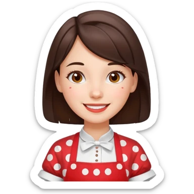 A brunette housewife girl in a red apron with white polka dots. Smiling  sticker