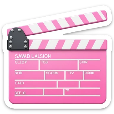  pink  pink clapperboard used in filmmaking, cute and stylish design with white details, open position, soft reflections, realistic or kawaii style, isolated on transparent background sticker