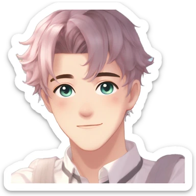 Gorgeous romantic hot attractive anime style modern anime shojo guy with pretty ponytail hair and colorful eyes and blushing face aesthetic trending style  pastelcore cottagecore kawaiicore sticker