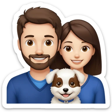 scottish man with stubble, brunette woman and one fully pure white fluffy dog sticker