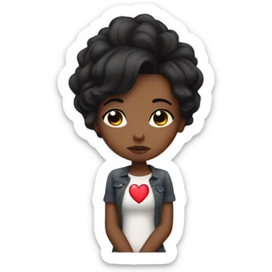 Pouty black hair girl with heart sticker