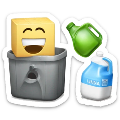 Un cubo de la limpieza, un mocho, una escoba, una bayeta y una garrafa  sticker