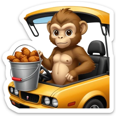 monkey driving a hellcat with a bucket of fried chicken next to him sticker