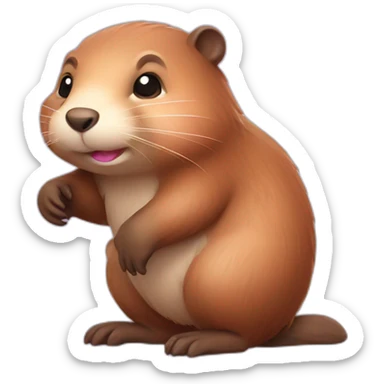 light pink fur cute beaver with big tail sticker