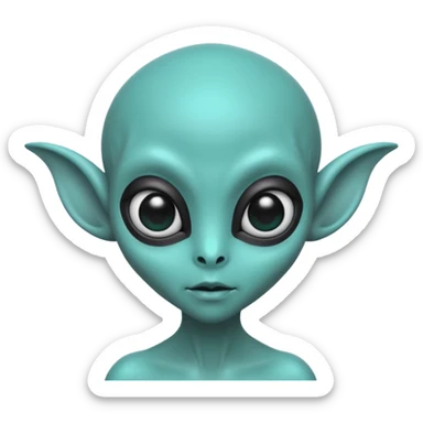teal alien with two ears and big black eyes sticker