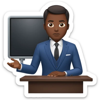 news anchor black skin man, with a screen with a prompter in front of her sticker