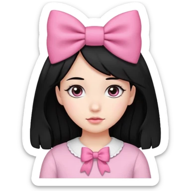 Girl with cute eyes and black hair and pink bow in her side of her hair sticker