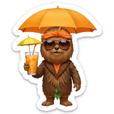 a wookiee wearing sunglasses drinking a tropical drink sticker