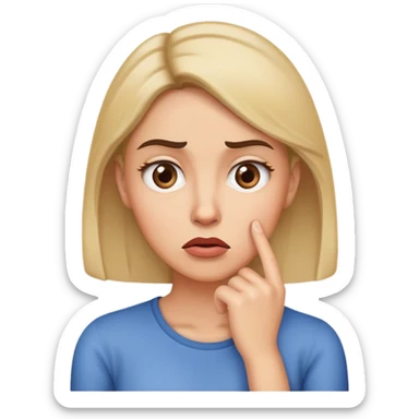 Woman with a baffled expression, raised eyebrow, and hand on chin sticker